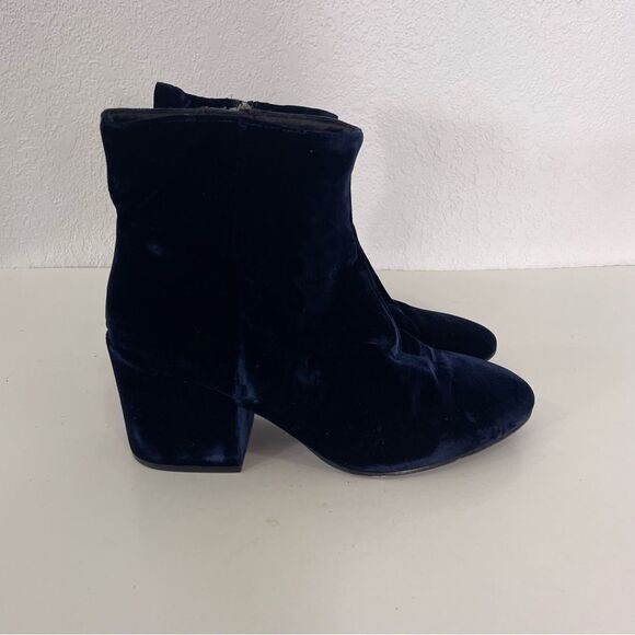 ASH Navy Blue Velvet Block Heel Booties - Picture 2 of 7